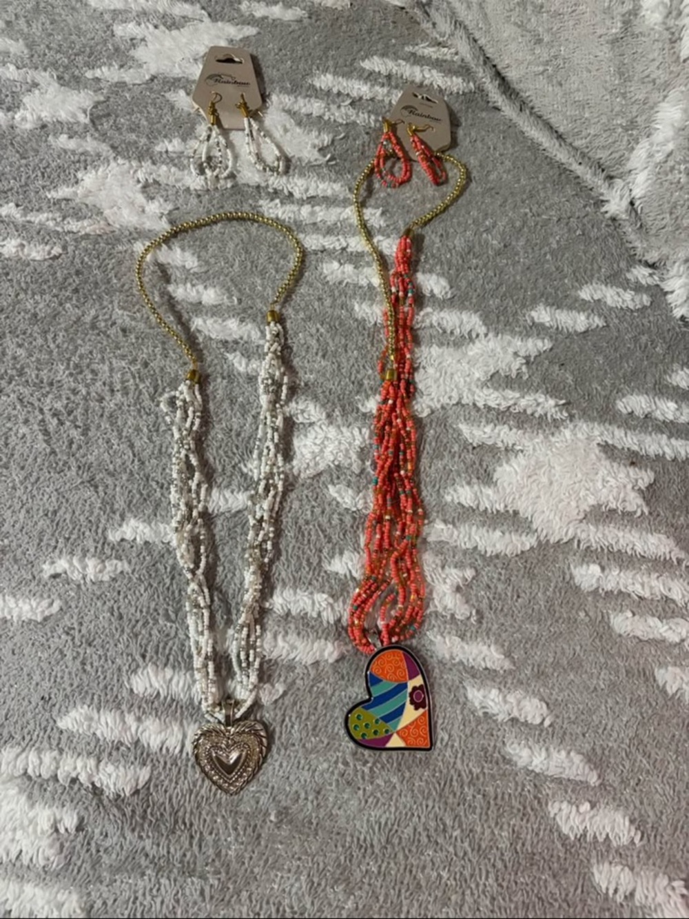 Colorful Heart Pendant Beaded Necklaces with Matching Earrings